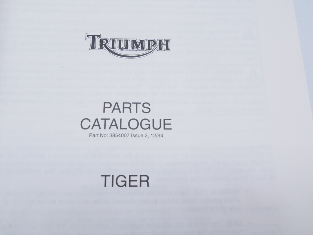 TRIUMPH Tiger parts catalog parts list 2 Triumph TIGER GENUINE PARTS