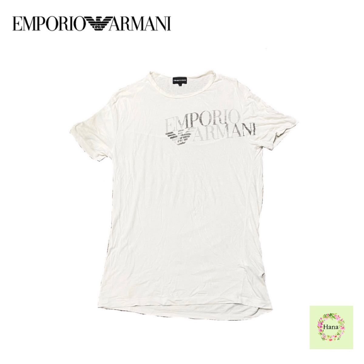 【美品】 EMPORIO ARMANI エンポリオアルマーニ Tシャツ ロゴ入り トップス 半袖 L1T19J L14GJ コットン ホワイト M 中古
