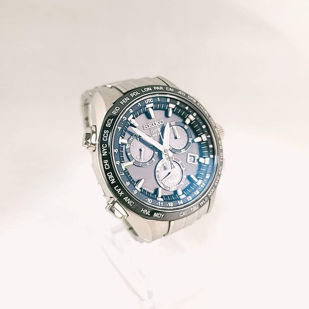 ★【美品稼働品】セイコー SEIKO アストロン 箱/コマ5付 電波ソーラー 8X82-0AB0 チタン GPS 黒文字盤 デイト ラウンド メンズ腕時計