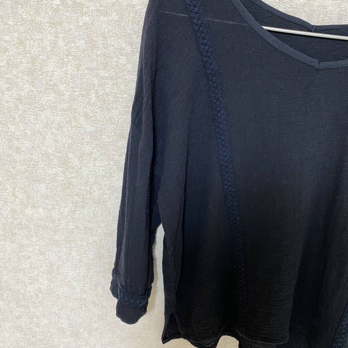 シフォン チュニック ネイビー M ブラウス TOPS トップス 紺色 七分袖 カットソー