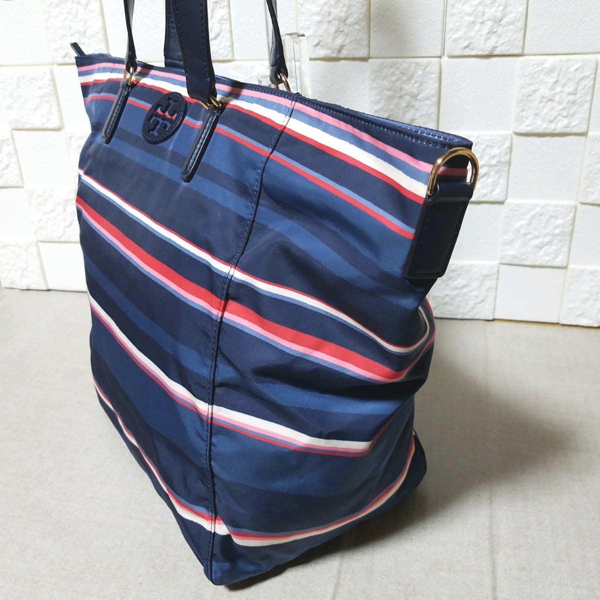 美品】トリーバーチ トートバッグ ナイロン ボーダー柄 2way 大容量-