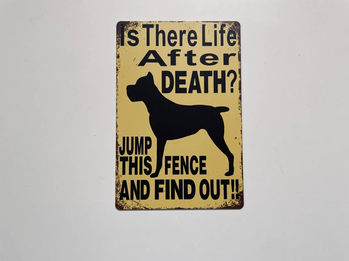 ブリキ看板 20×30㎝ 犬に注意 いぬ 警告 DOG Is After DEATH? JUMP THIS FENCE AND FIND OUT!! アメリカン雑貨 インテリア 新品 PRO-521_画像4