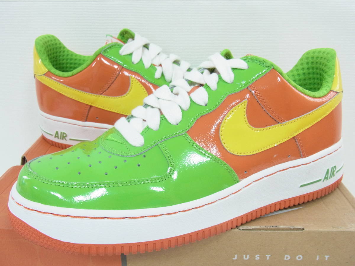 美中古箱付 2006 NIKE AIR FORCE 1 PREMIUM GREEN BEAN ORANGE PATENT ナイキ エア フォース プレミアム グリーン 27cm US9 312945-372_画像1