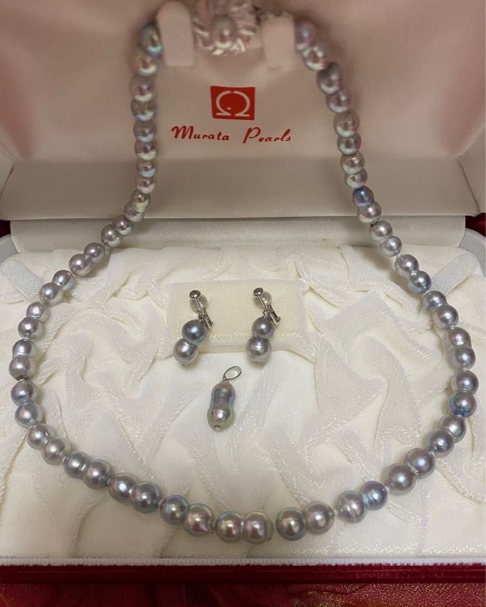 ジュンコシマダ 大粒 silver 925 パールネックレス イヤリング ブルー