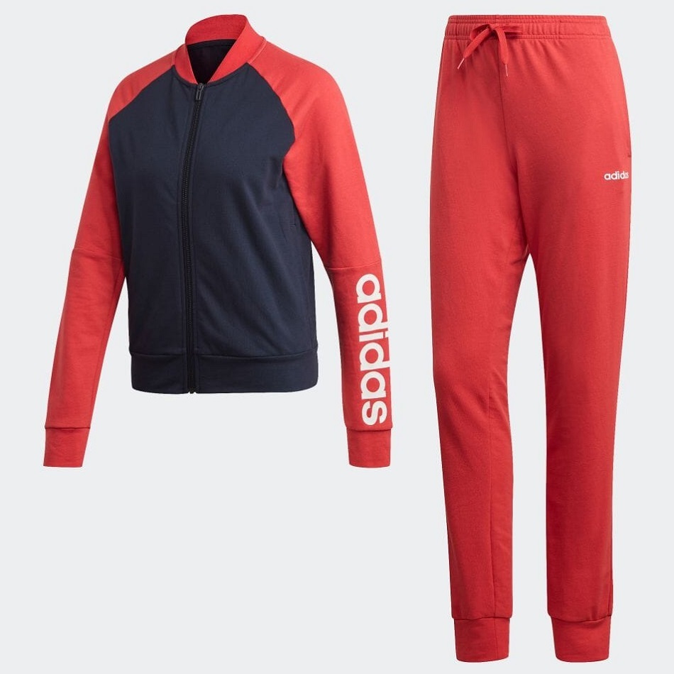  Adidas женский Bomber жакет & брюки S размер темно-синий / красный темно-синий красный выставить тонкий тренировочный верх и низ в комплекте 