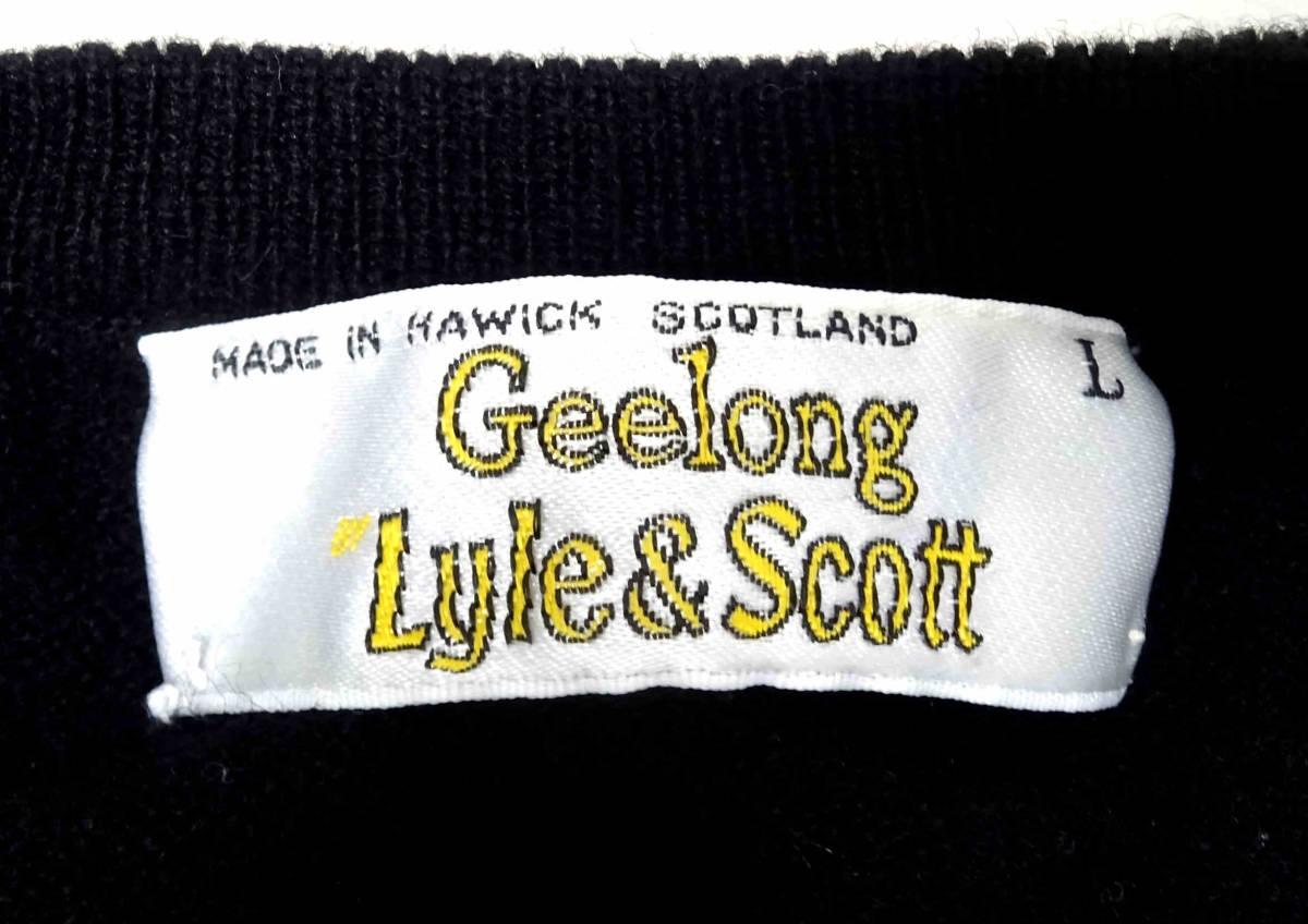 ●Geelong Lyle＆Scott ジーロン ライル＆スコット / ラムウール100・Vネック・ハイゲージ・長袖ニットセーター・ブラック・サイズL / USED_画像5