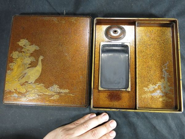 A 雉蒔絵硯箱 江戸時代中期 漆器 蒔絵 文房具 筆記用具 筆 手紙 書 文化財 硯箱