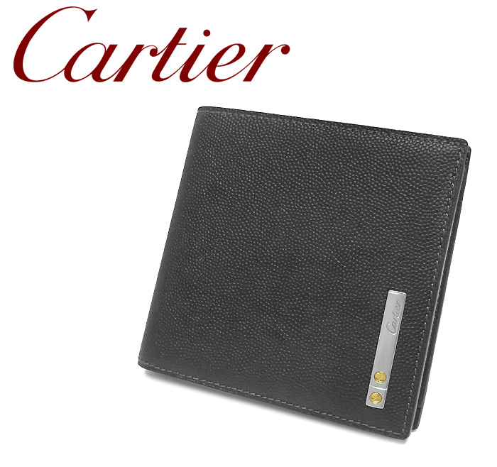 【超美品 ほぼ未使用】 カルティエ Cartier サントス 二つ折り財布 小銭入れ付き レザー ブラック メンズ 紳士 レディース シンプル スリム_画像1