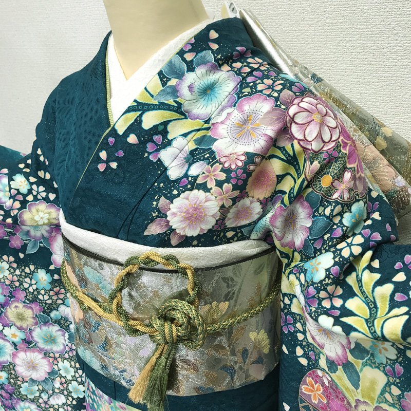 ◎辻が花 ラメ振袖 地紋 金彩 花絞り 成人式 結婚式◎美品 303z6 | www