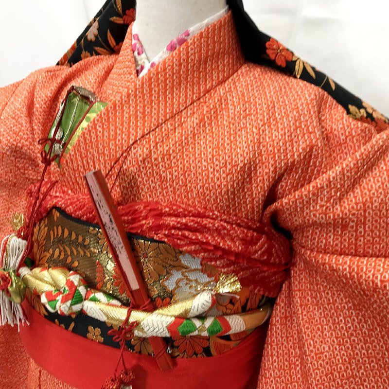 # "Семь, пять, три" 7 лет женщина . общий диафрагмирования кимоно & двойной пояс obi & длинное нижнее кимоно # состояние хороший 303ag22