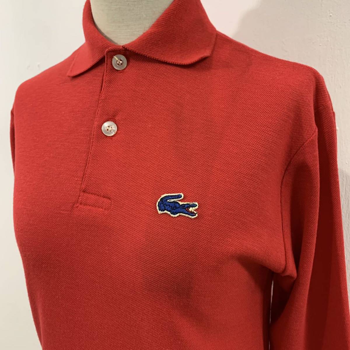 VINTAGE IZOD LACOSTE 鹿の子ニットポロシャツ 長袖ポロシャツ 伸縮性 青ワニ 赤色 上質 アイゾッドラコステ【レターパックライト郵送可】F_画像2