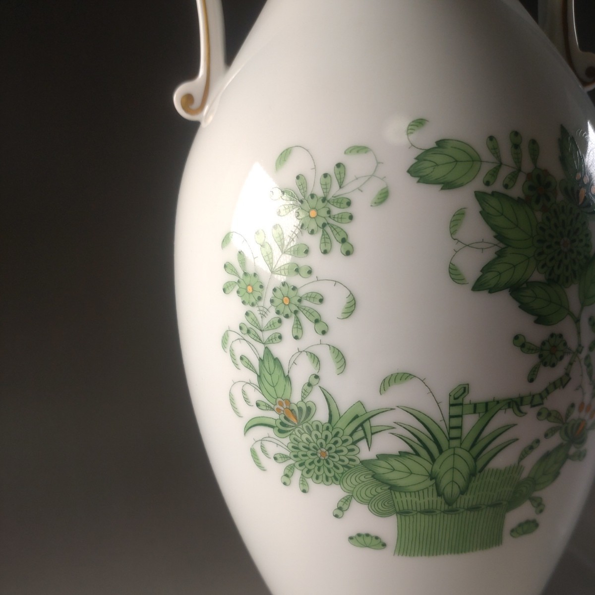 『玉』　《ヘレンド　HEREND》 アポニーグリーン 手描き 花活け花瓶ふらわ フラワーベース 花器高さ３３センチ　ア6_画像7