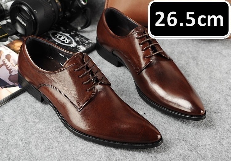 メンズ ビジネス レザー シューズ 本革 紐 ブラウン サイズ 26.5cm 革靴 靴 カジュアル 屈曲性 通勤 軽量 新品 【apa-163】