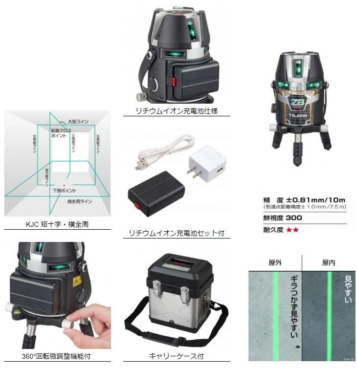 タジマ レーザー墨出器 ZEROBL-KJC 本体のみ ZERO BLUE リチウム-KJC KJC 矩十字・横全周 当店番号007_画像2