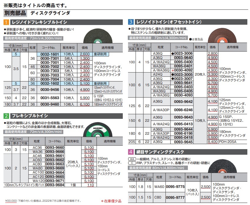 (HiKOKI) レジノイドフレキシブルトイシ 入数10枚 0032-1601 外径100mm 重研削用 粒度36 砥石 00321601 日立 ハイコーキ_画像2