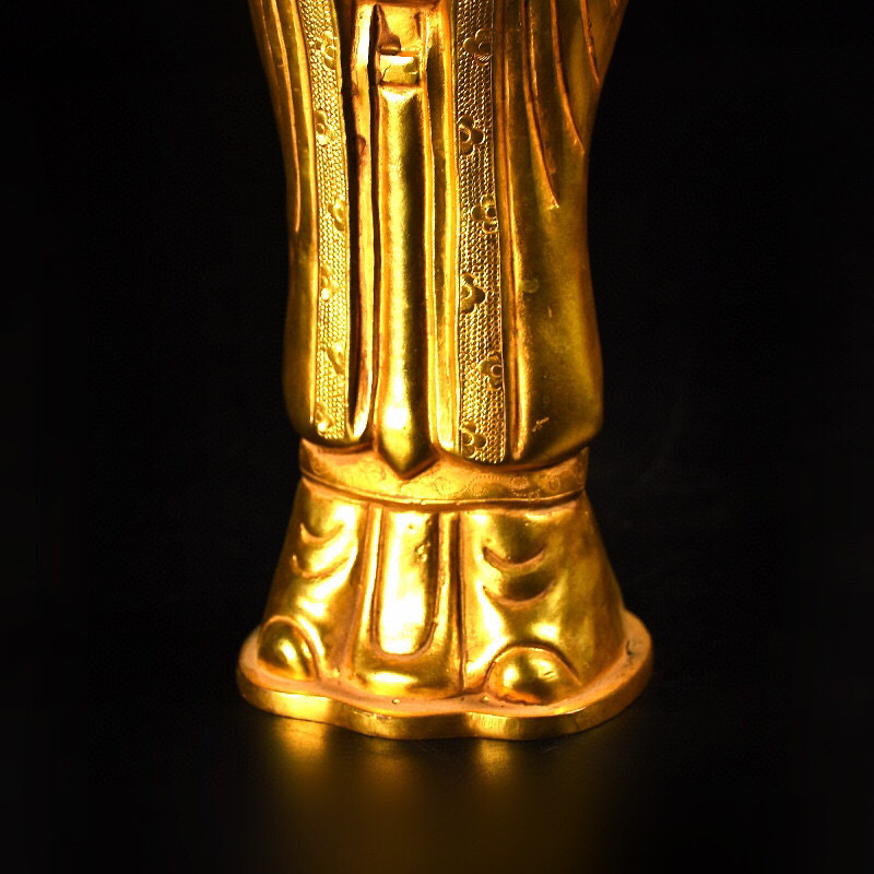 ▽鴻▽ 銅製 塗金 文官 置物 古賞物 中国古玩 中国古美術