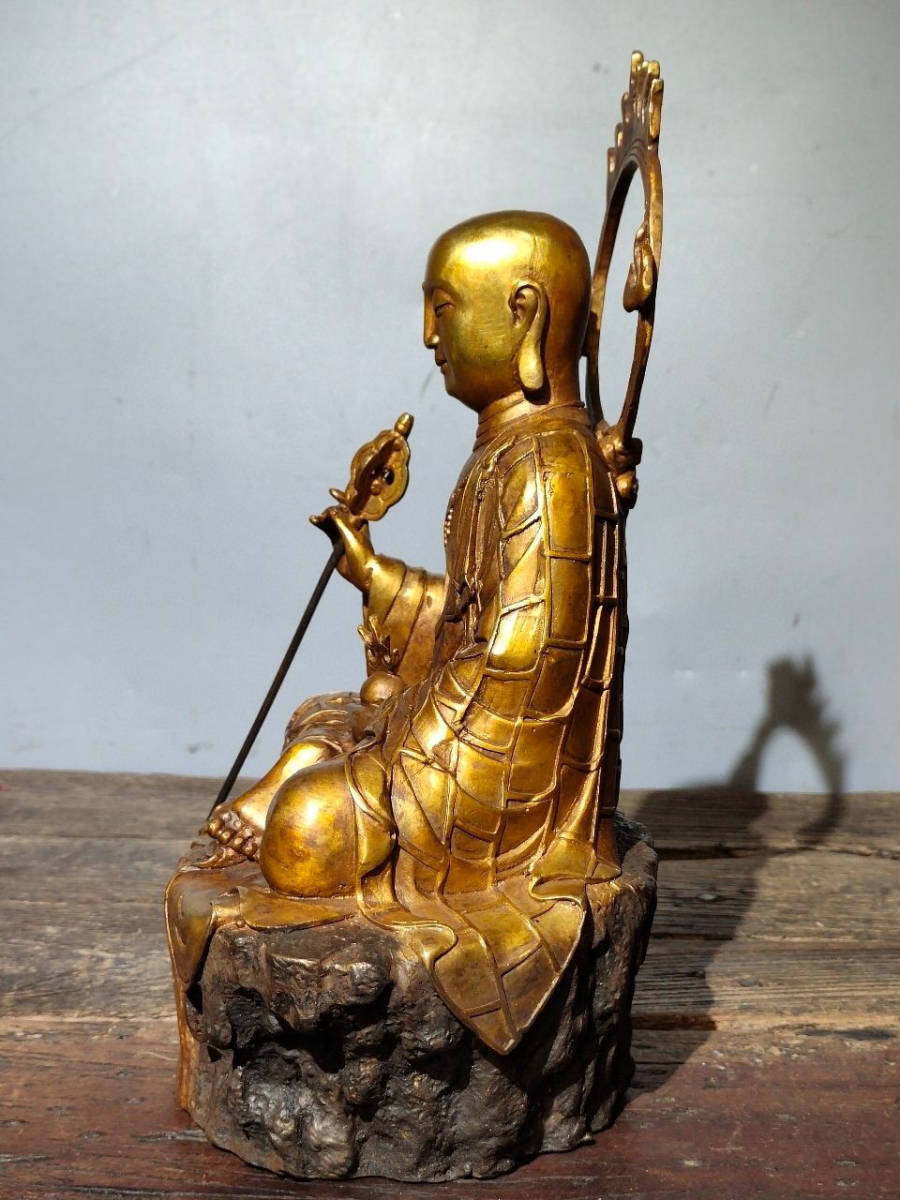 ▽鴻▽ 銅製 塗金 地藏菩薩像 置物 古賞物 中国古玩 中国古美術-