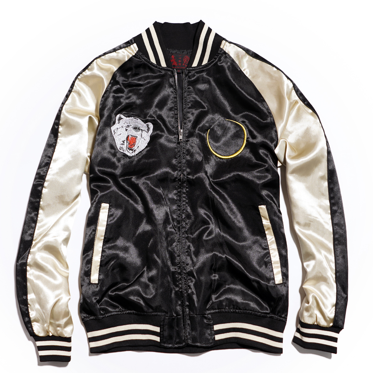 【新品】スカジャン スーベニアジャケット ■ 5Lサイズ / ブラック黒 熊 ■ 和柄 刺繍 サテン SKAb960kの画像1