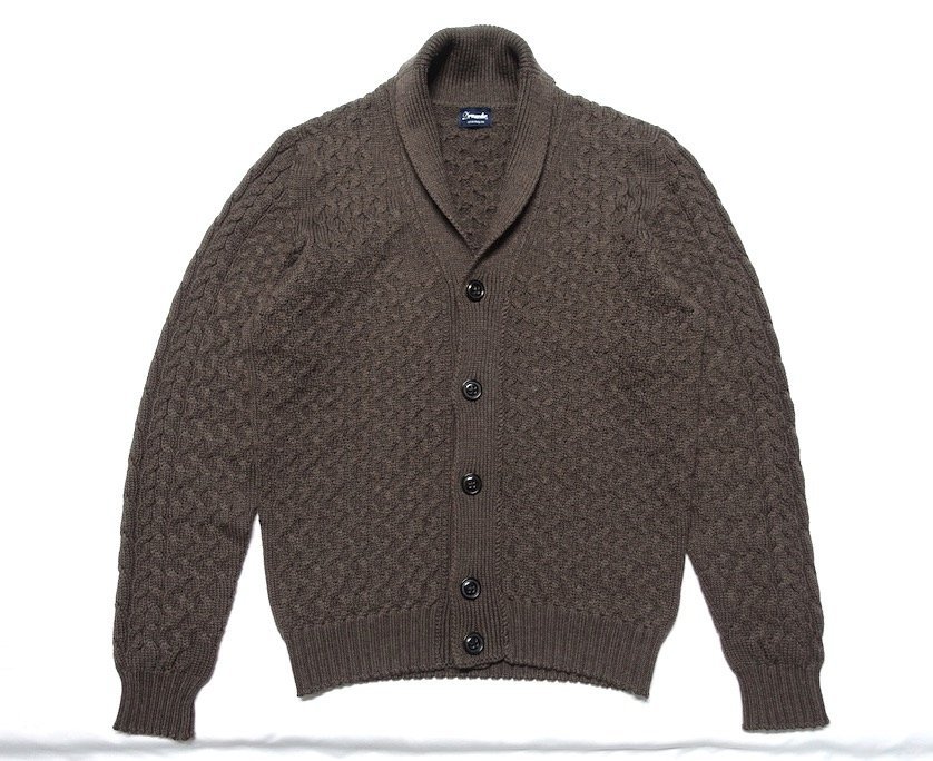 超美品 Drumohr ドルモア MERINO EXTRAFINE ショールカラー ケーブルニット カーディガン メリノウール メンズ 48 セーター ジャケット_画像1