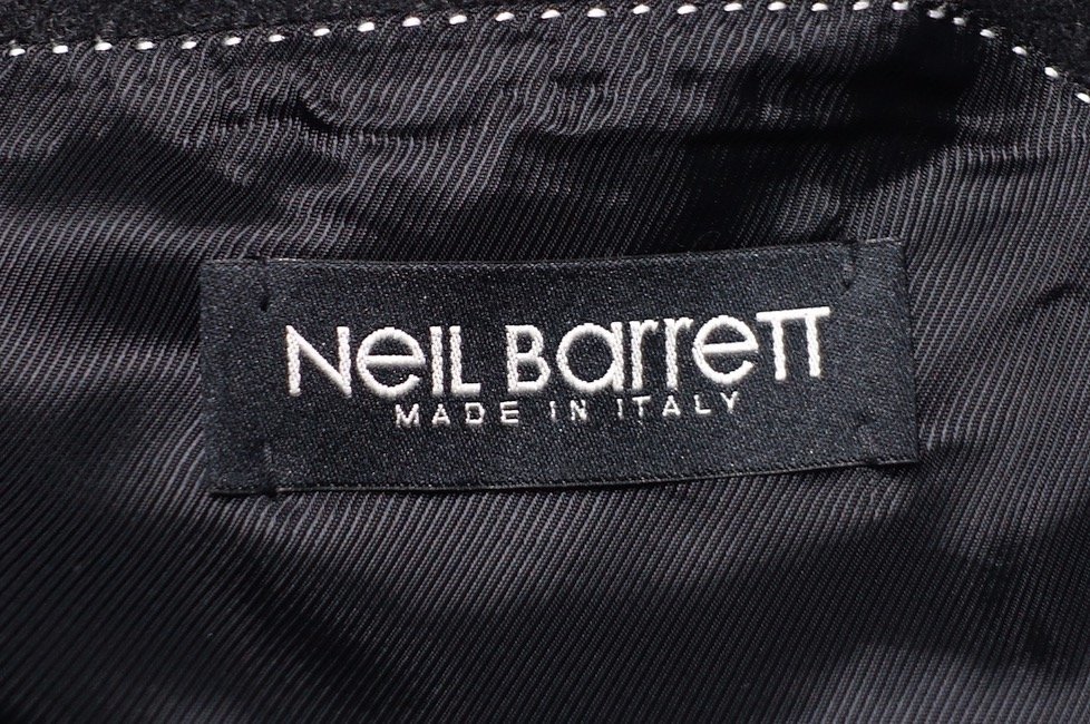 定価25万 外美品 NeIL BarreTT ニールバレット ウールカシミヤメルトン ヘリンボーン ダブルブレスト チェスターコート ブラック メンズ XS_画像3