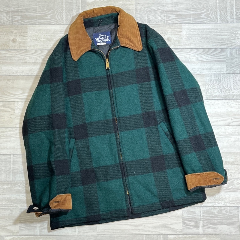 消費税無し WOOLRICH/ウールリッチ/80s/USA製/バッファローチェック 襟・袖裏コーデュロイジップアップウールジャケット/裏地ダイヤモンドキルト Mサイズ 消費税無し WOOLRICH/ウールリッチ/80s/USA製/バッファローチェック 襟・袖裏コーデュロイジップアップウールジャケット/裏地ダイヤモンドキルト Mサイズ