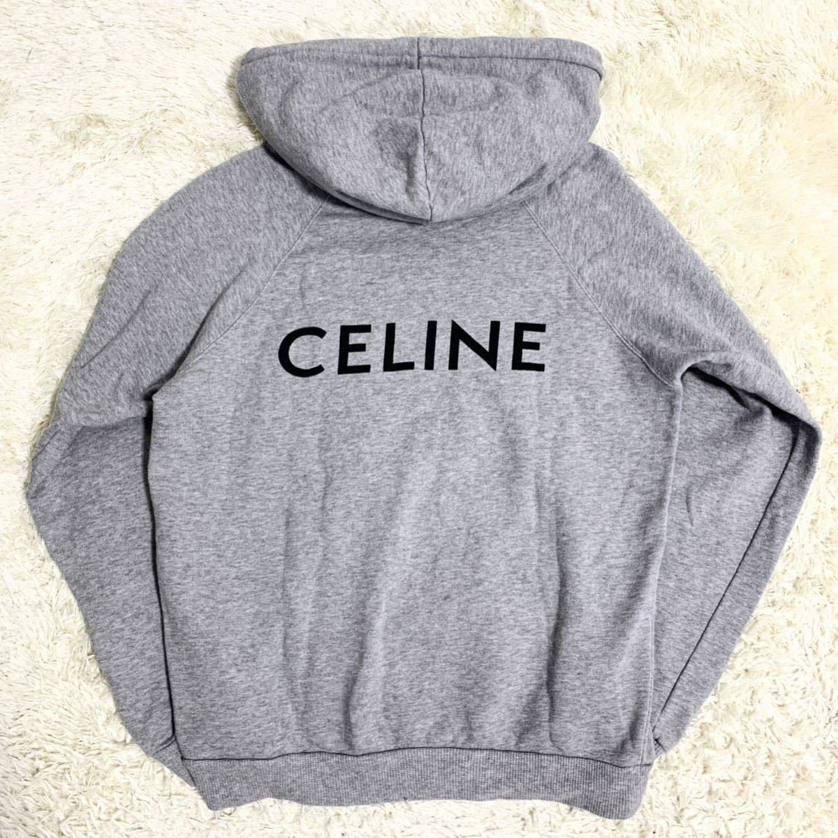 極美品 セリーヌ【現行タグ】CELINE パーカー スウェット フーディ プルオーバー エディスマリン バックロゴ グレー メンズ サイズS