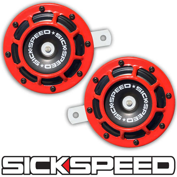 SICKSPEED ホーン レッド JDM USDM シックスピード ラッパ スタンス 丸型 汎用 12V クラクション 赤 マルコ_画像1