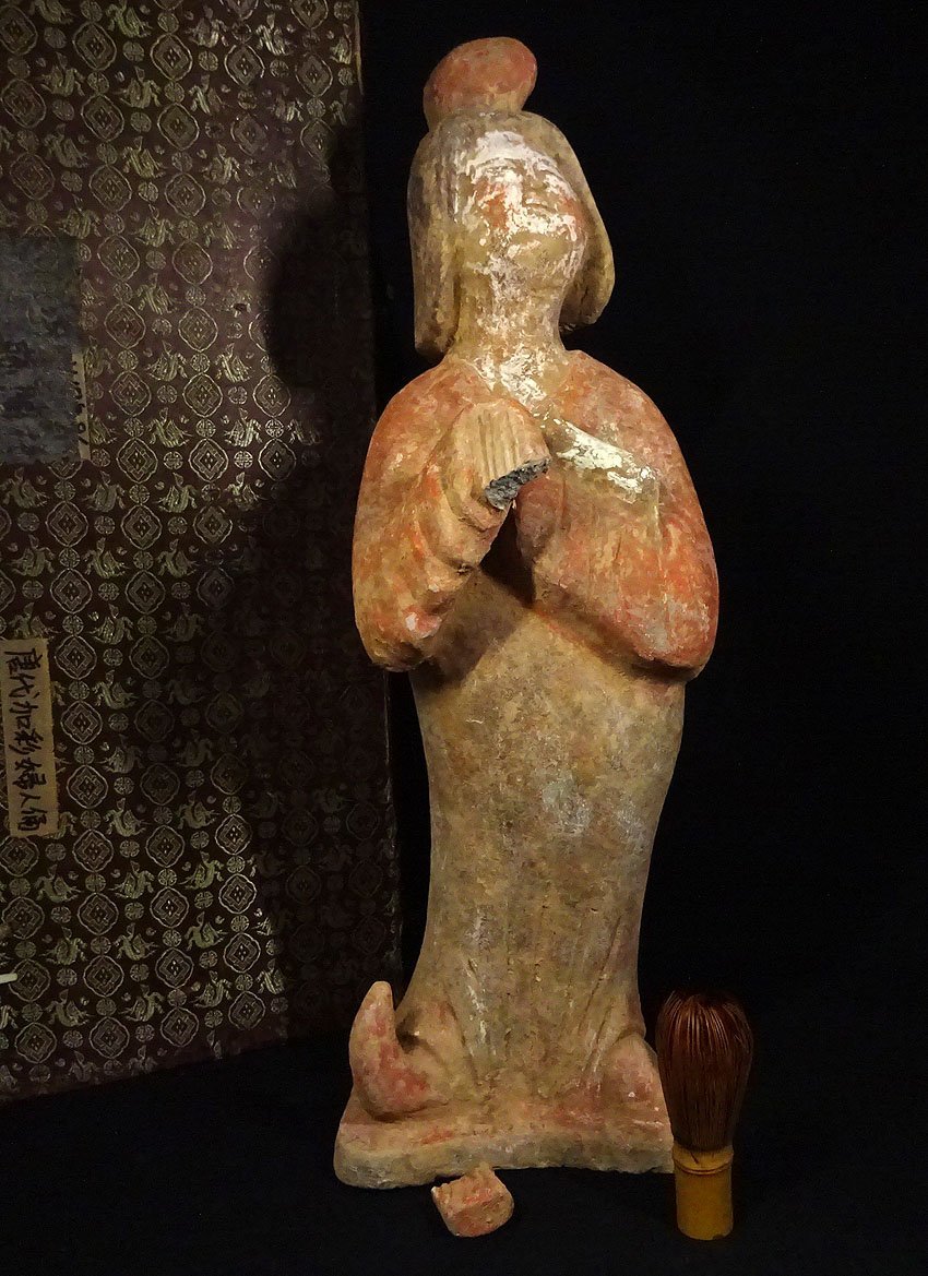 緑屋zc 中国古玩 加彩 婦人俑 高約58cm 唐三彩 人物俑 唐物 時代物 i9