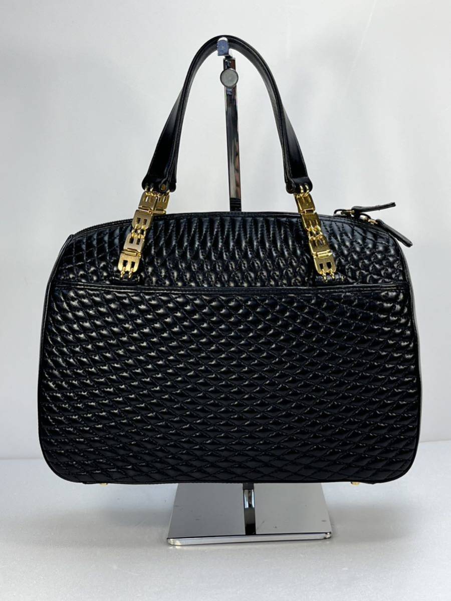 日本特販 【極美品】BALLY ラム レザー キルティング ハンドバッグ 黒