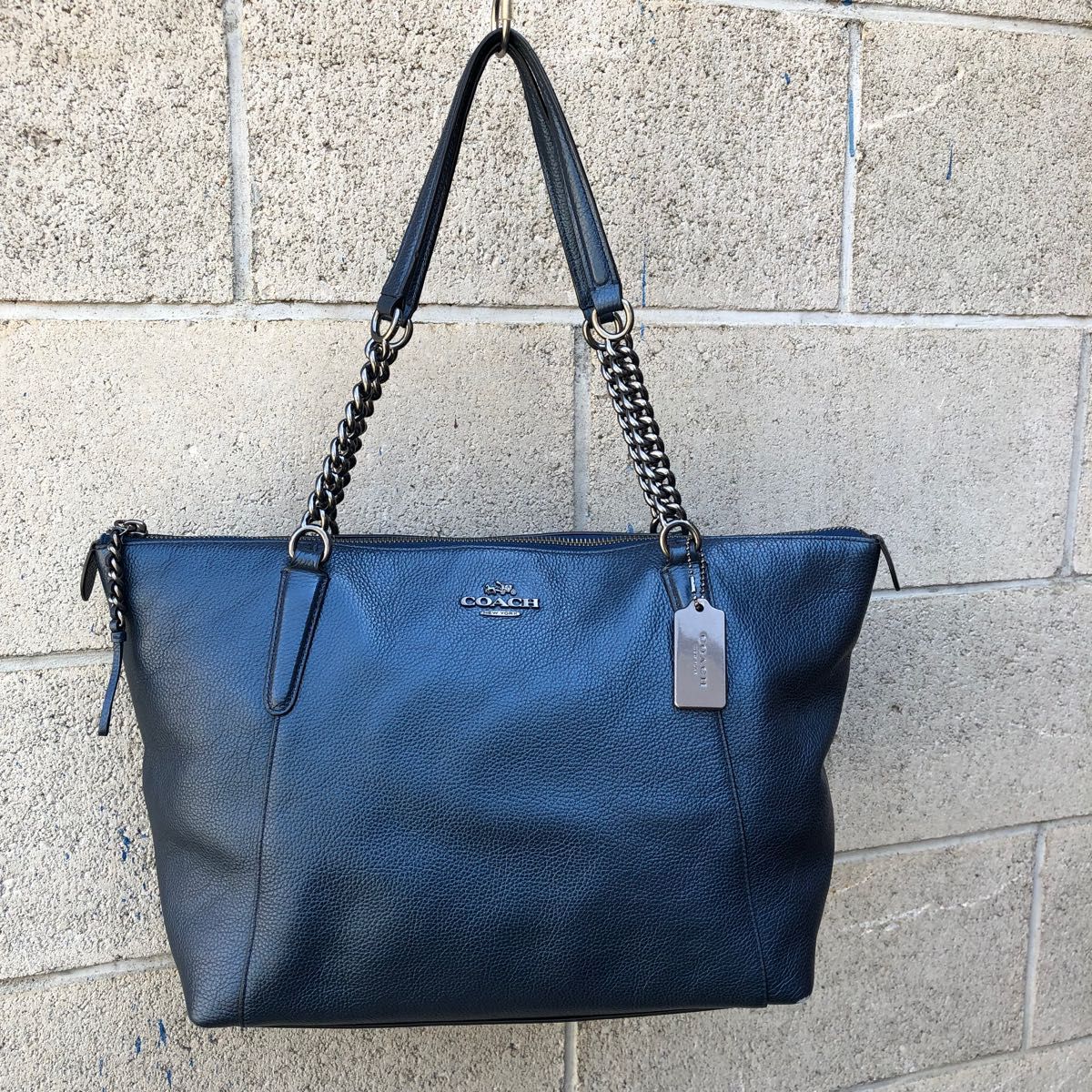 コーチ COACH トートバッグ ブルー メタリック チェーン オシャレ 送料込