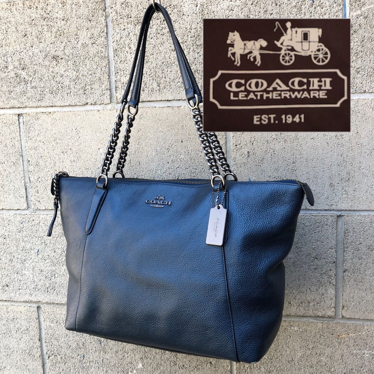 コーチ COACH トートバッグ ブルー メタリック チェーン オシャレ 送料込