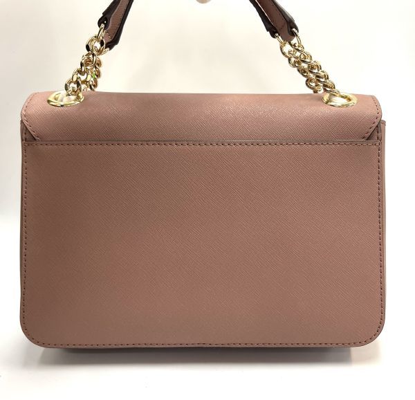 j050304-07 MICHAEL KORS マイケルコース レザー フラップ チェーンショルダーバッグ ダスティローズくすみピンク系 ゴールド金具 同梱不可_画像2