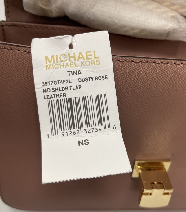 j050304-07 MICHAEL KORS マイケルコース レザー フラップ チェーンショルダーバッグ ダスティローズくすみピンク系 ゴールド金具 同梱不可_画像9