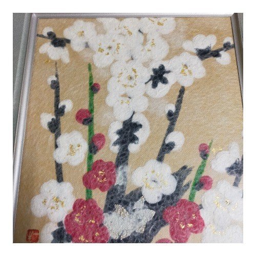 ◆中古品◆小原工芸紙 山内一生 紅白梅 梅の花 和紙工芸 ちぎり絵 額 美術品 インテリア D36167NL_画像2