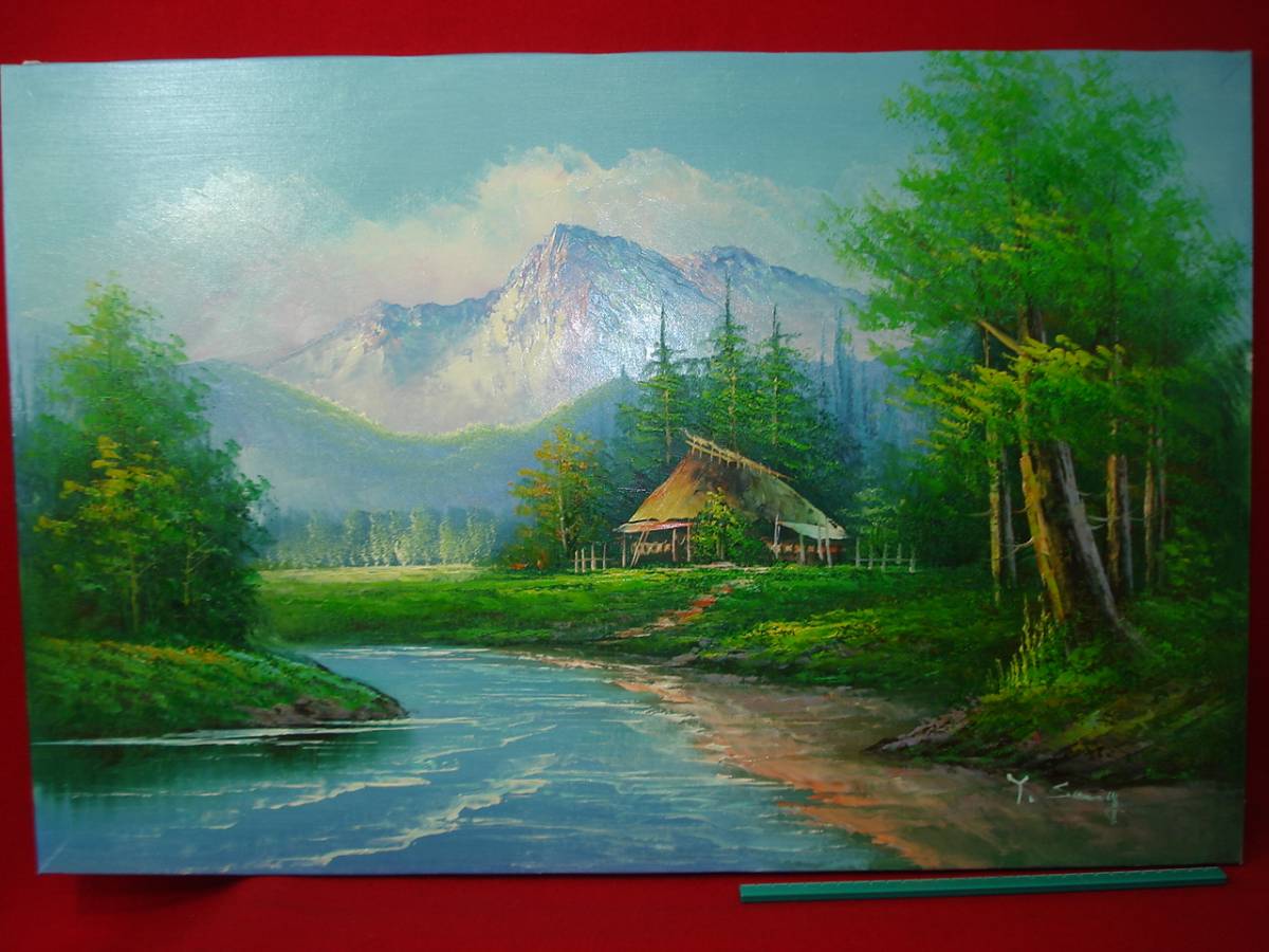 *[ excellent article .]* autograph autograph S.KANG dead stock goods oil painting . landscape painting foreign scenery handwriting picture mountain . mountain small shop picture old . canvas . rare article KOREA /P