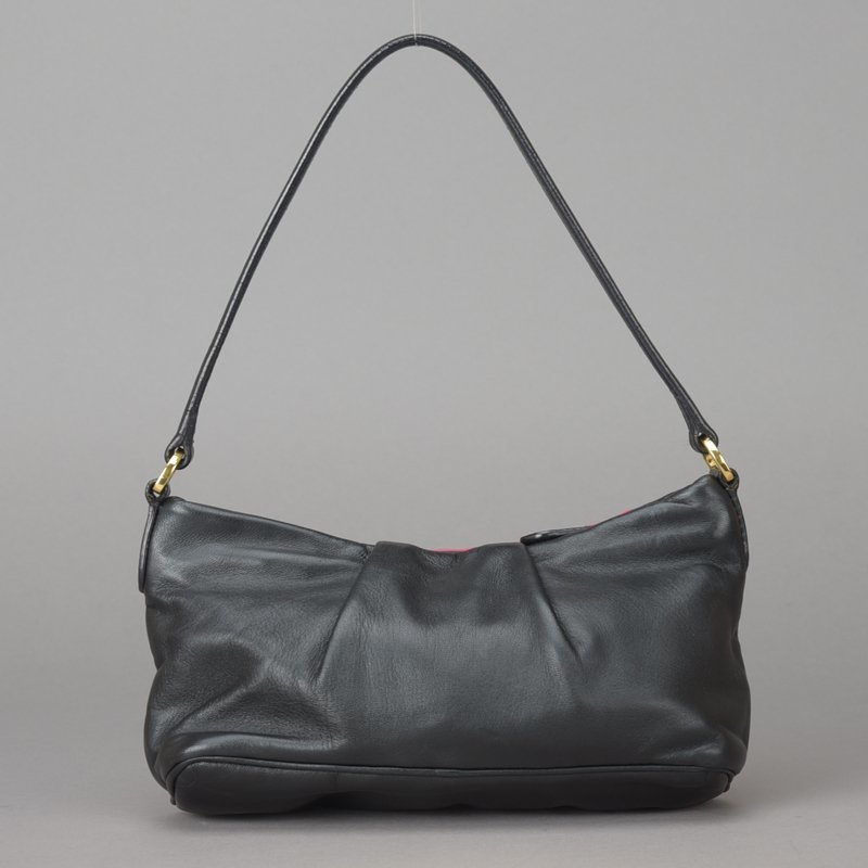 極美品 PRADA プラダ リボン ハンドバッグ ハンドポーチ ナッパレザー ブラック ピンク 1N1439 ショルダー 店舗購入 カード有 鞄 Mc.f/d.a