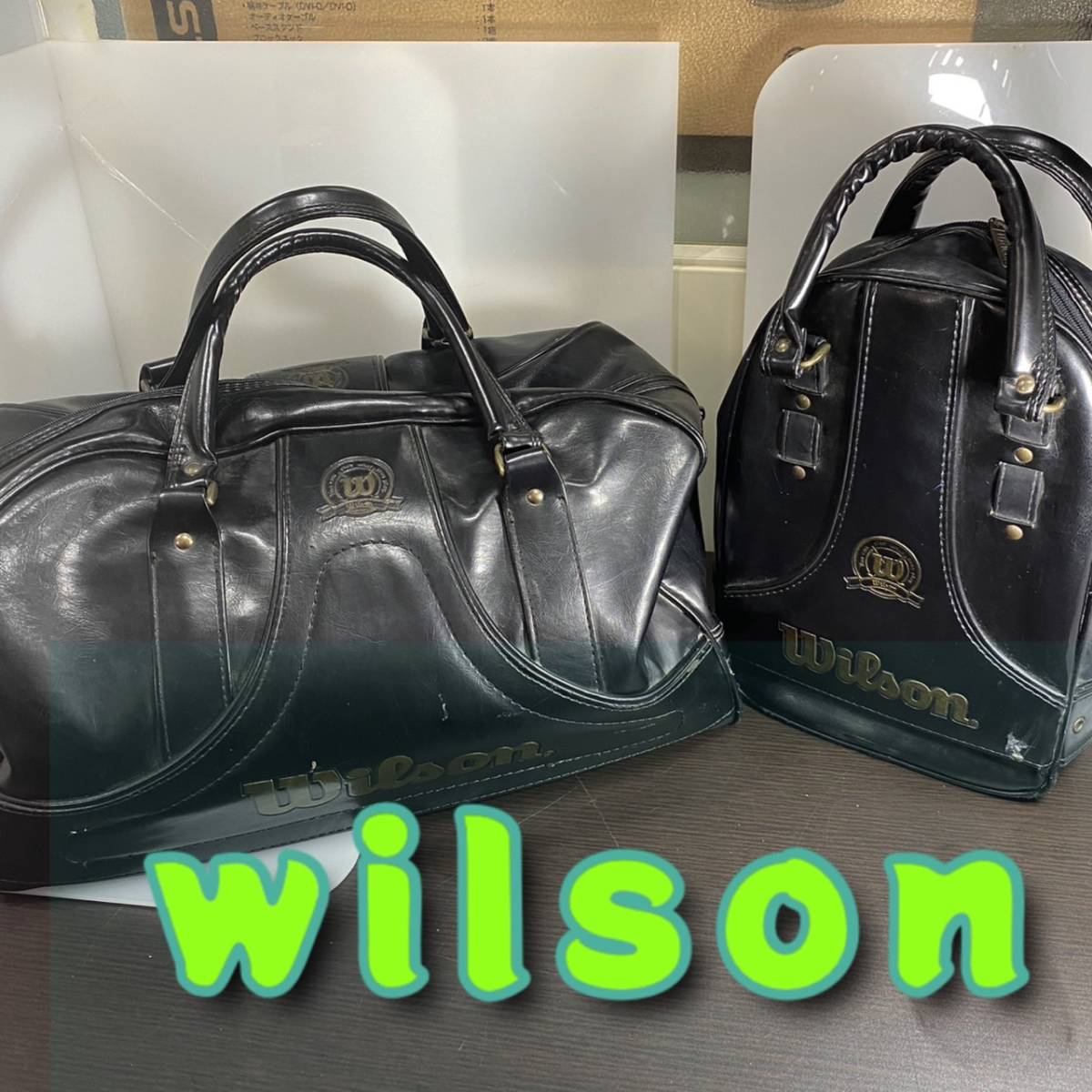 鞄 ◆ Wilson ◆ ボストンバッグ & シューズBag 2点セット BLACK x ゴールド スポーツばっぐ レザー ◆ ウイルソン ◆ メンズ カバンの画像1