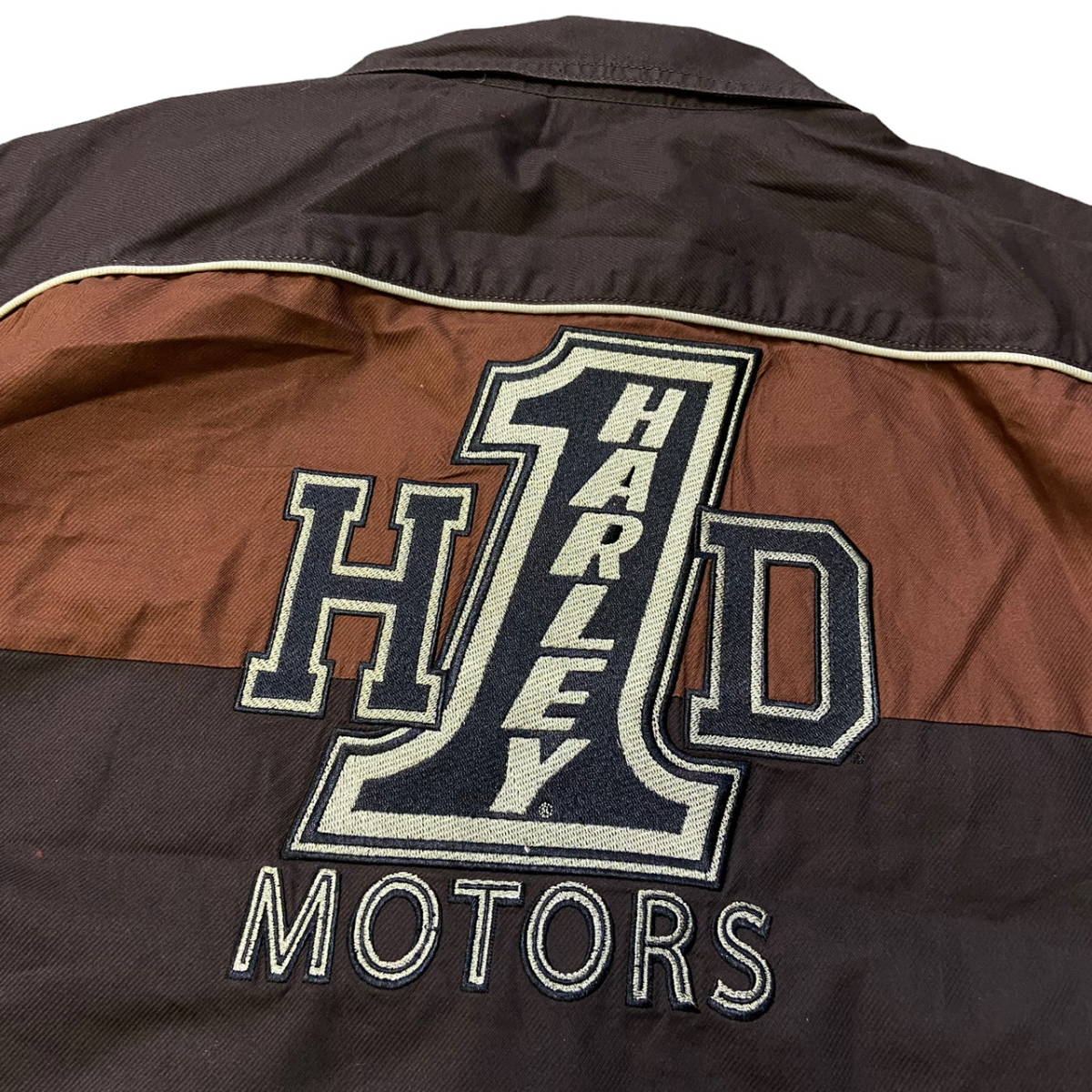 Harley Davidson ハーレーダビッドソン オープンカラーシャツ M ブラウン 半袖 開襟 ロゴ 刺繍 ボタンシャツ MOTORS モーターサイクル_画像6