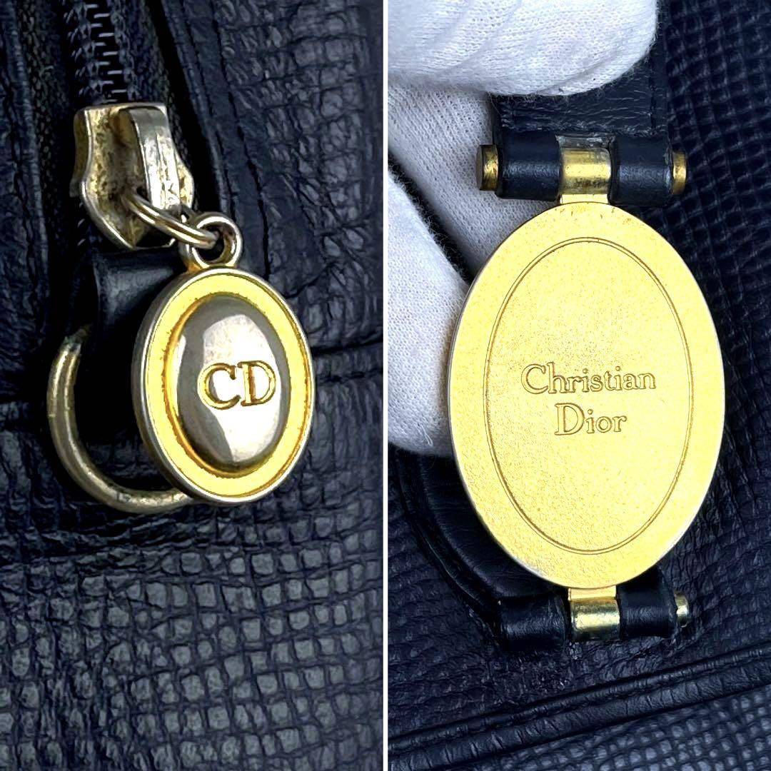 【美品】Christian Dior クリスチャンディオール ハンドバッグ 2way ショルダーバッグ ミニボストン オーバル CD ゴールド金具  シボ革 紺色