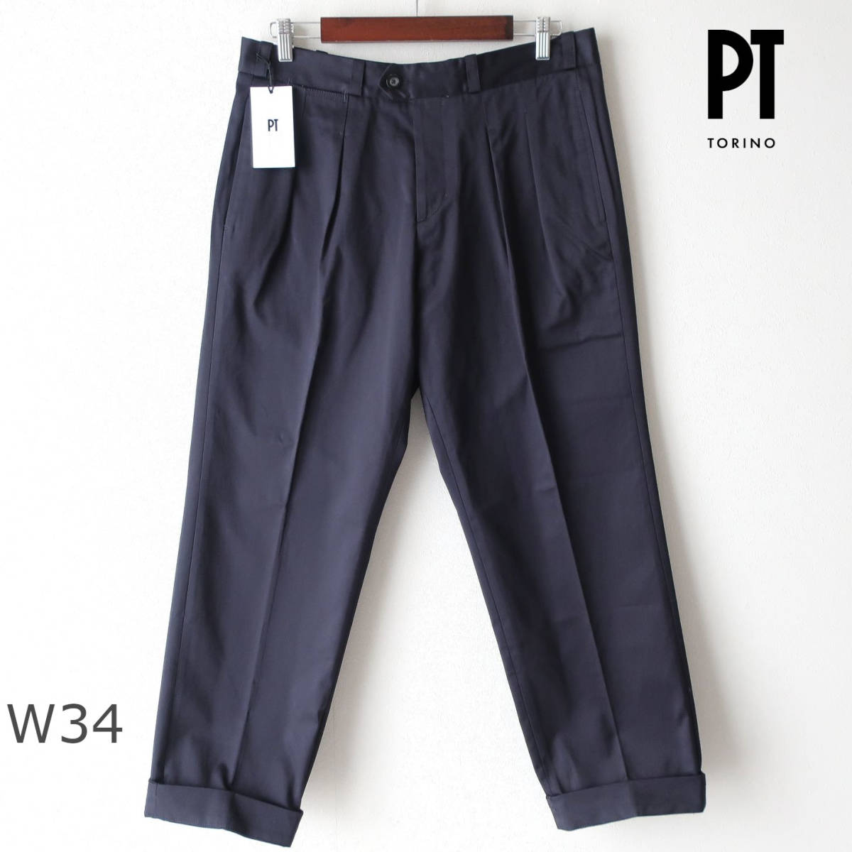  new goods unused PT TORINO men's fine quality chinos Italian pants slacks tapered pants PT01 dark blue dark navy W34 XL size 