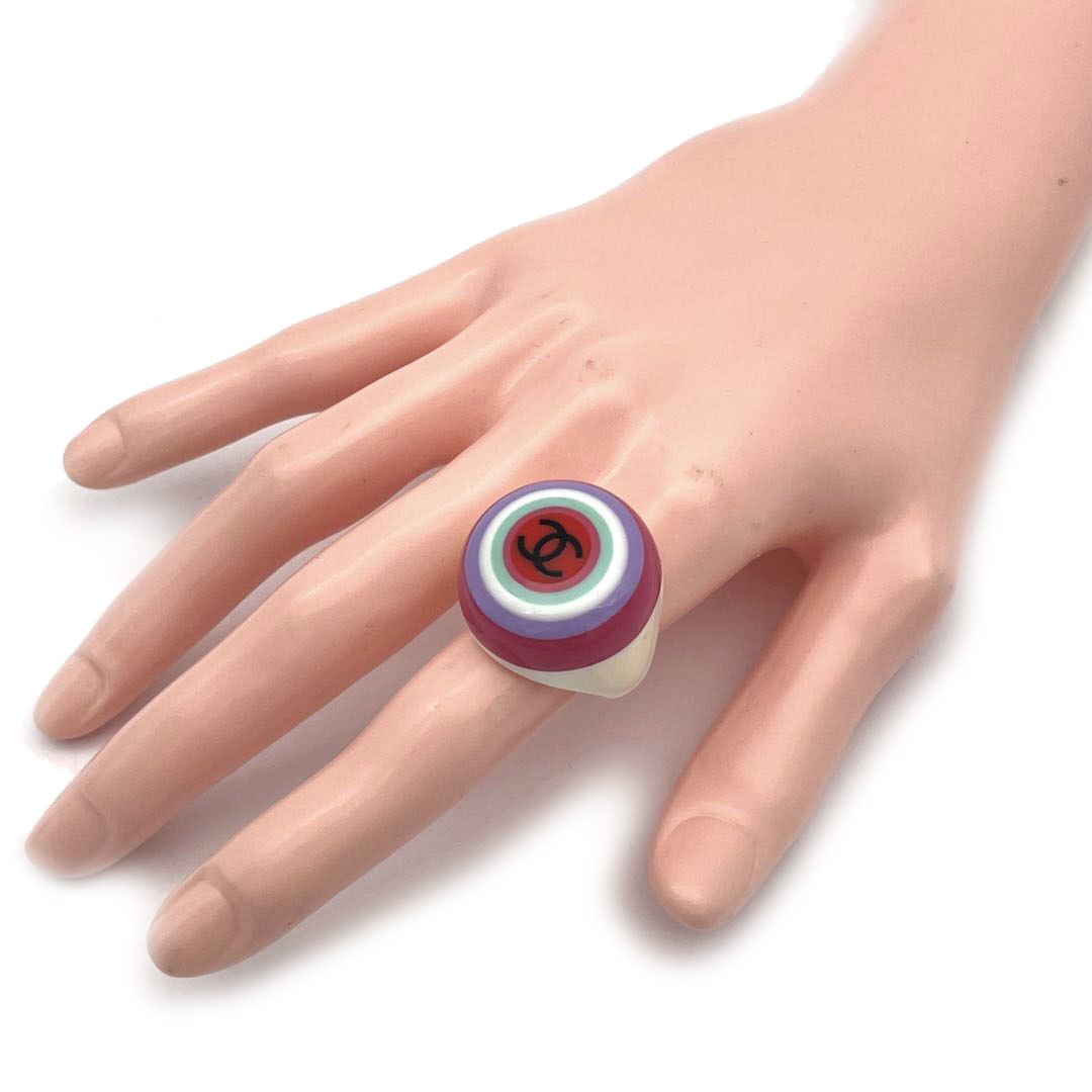 CHANEL シャネル プラスチックリング 指輪 ココマーク ホワイト パープル ピンク グリーン 約12.5号_画像2