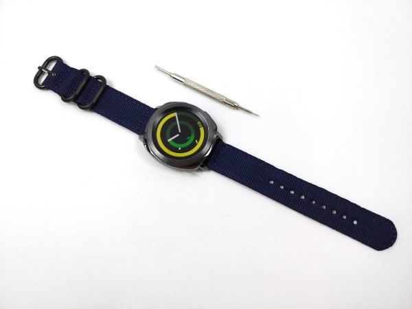 ナイロン製ミリタリーストラップ 交換用腕時計ベルト ネイビーXブラック 18mmの画像3