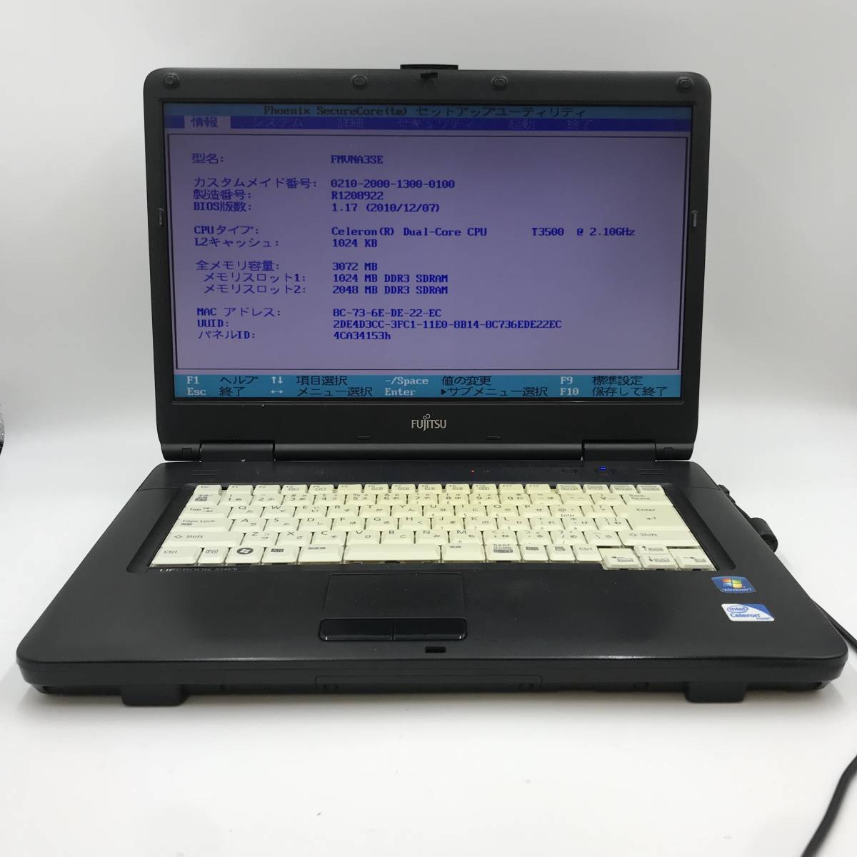 FUJITSU ノートパソコン A540 CPU:Celeron（R）Dua ｌ-Core CPU T3500 ジャンクZ301の画像4