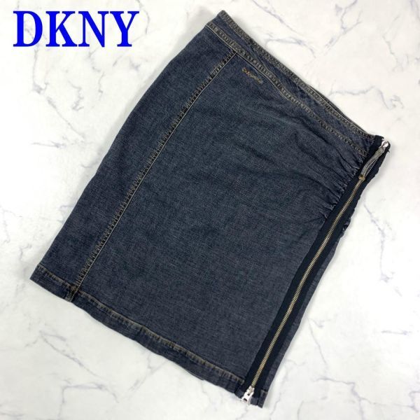 ディーケーエヌワイ ダブルジップアップ デニムラップスカートブルーDKNY ギャザー入り カジュアル 2 C5032_画像1