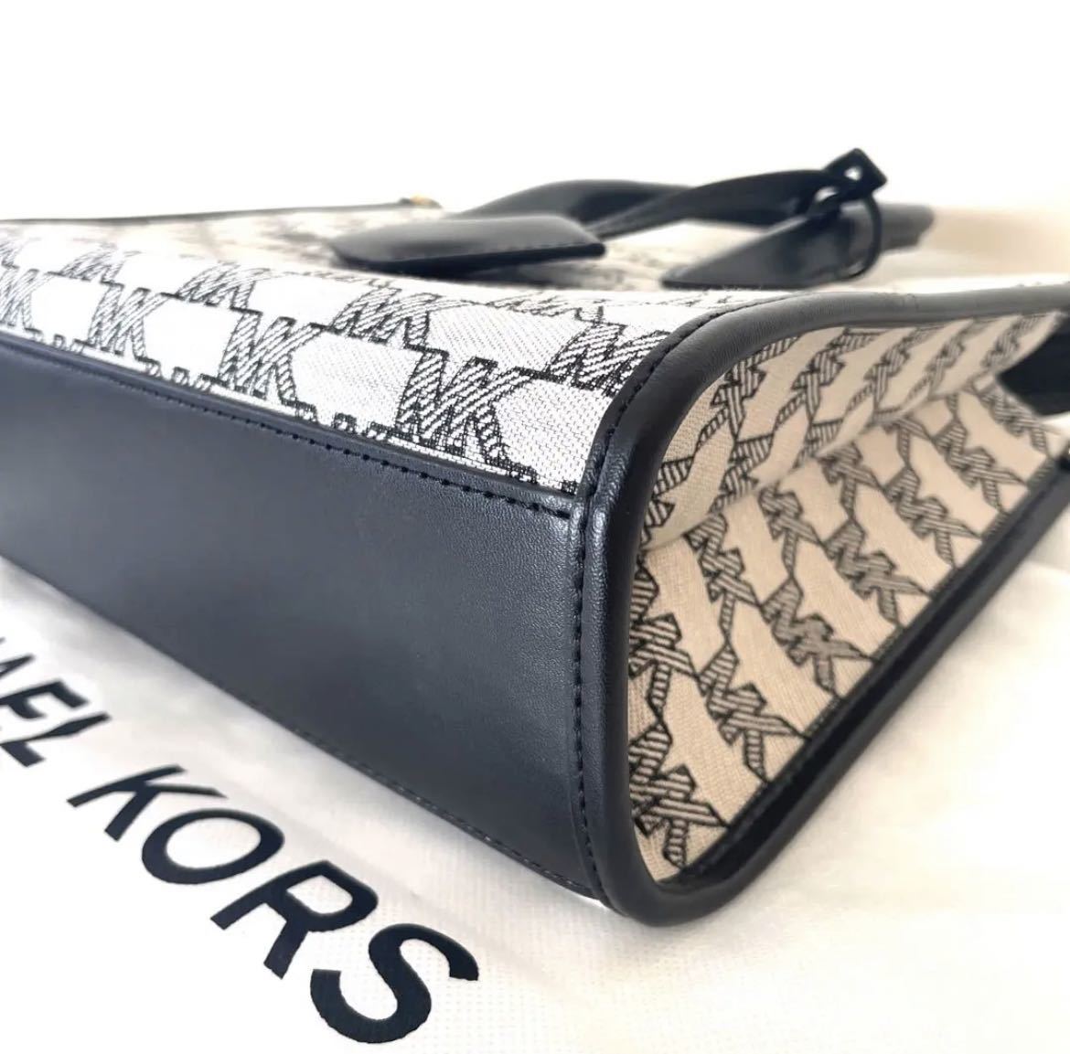 美品】MICHEAL KORS ミレラ バッグ ライトグレー×ブラック トート