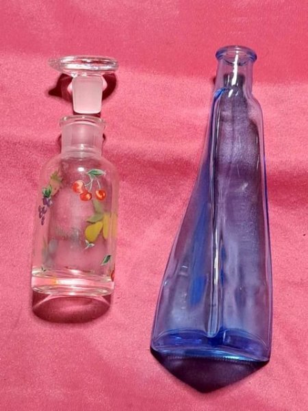 USED* есть дефект! стеклянная бутылка / ваза комплект прозрачный / оттенок голубого 