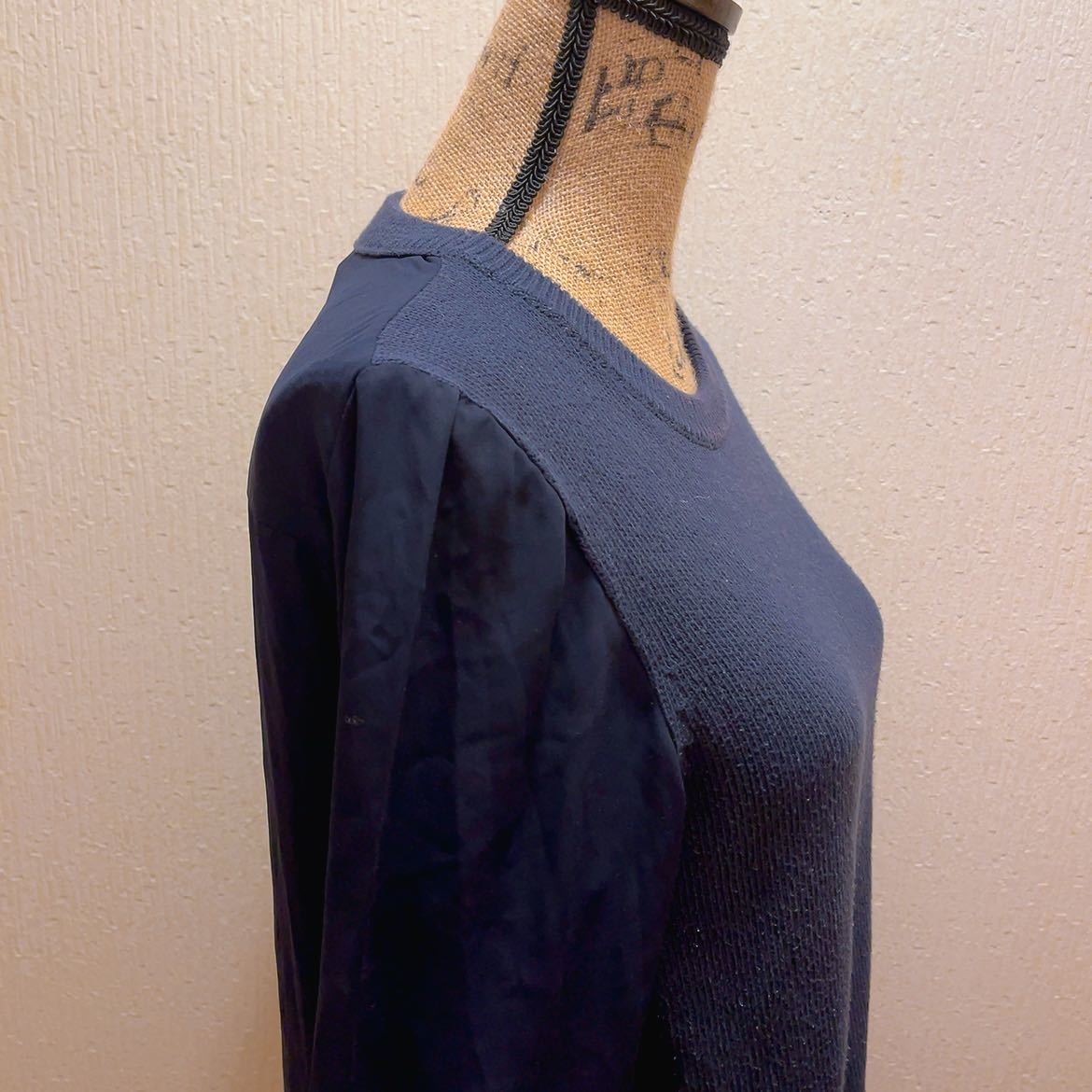 nano-universe* navy sweater & reverse side .* hem diagonal cut * tops *F knitted so-