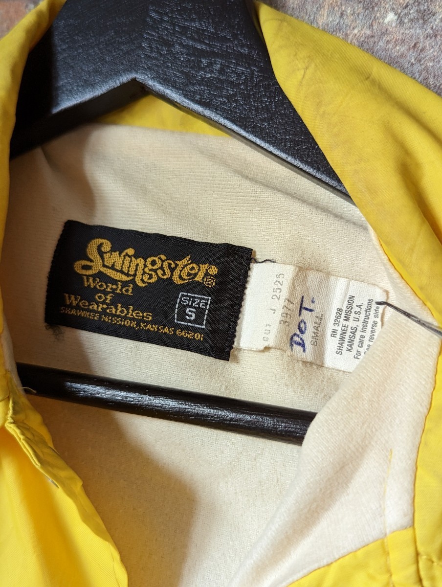 ☆70年代☆ Swingster スウィングスター ナイロンコーチジャケット USA製 イエロー Sサイズ ビンテージ ナイロンジャケット_画像5