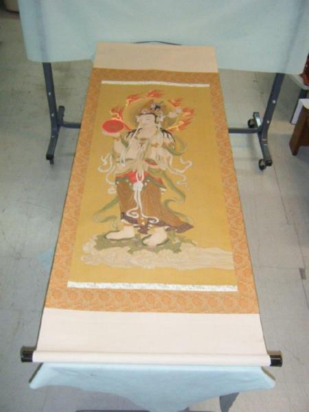 仏画床掛け軸「十二天像 日天」曼荼羅 火焔光背/鳳凰 約6尺