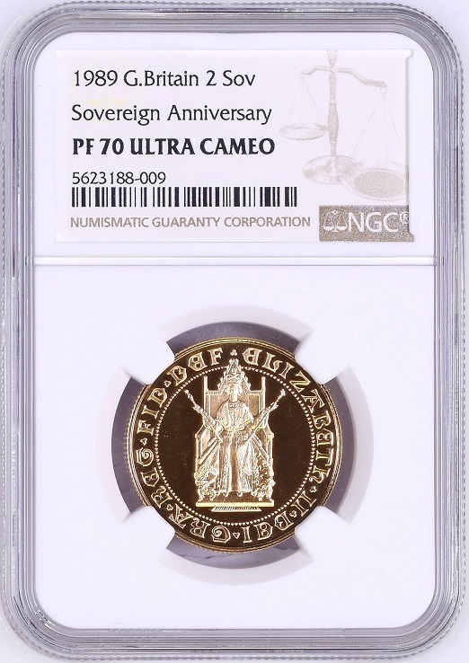 1989年 イギリス エリザベス2世 ソブリン発行500年記念 2ソブリン 2ポンド プルーフ金貨 NGC PF70 UC チューダーローズ アンティークコイン_画像1